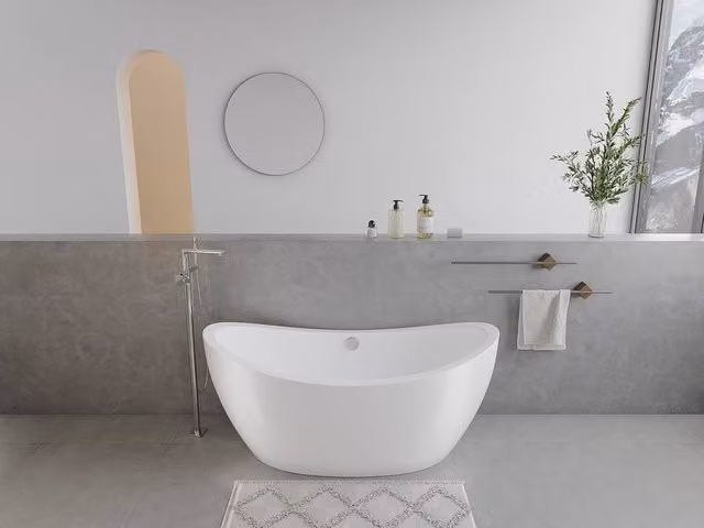 ALDA White Designer Oval Freestanding Acrylic Bath, W/D/H: 170 x 83 x 77 cm