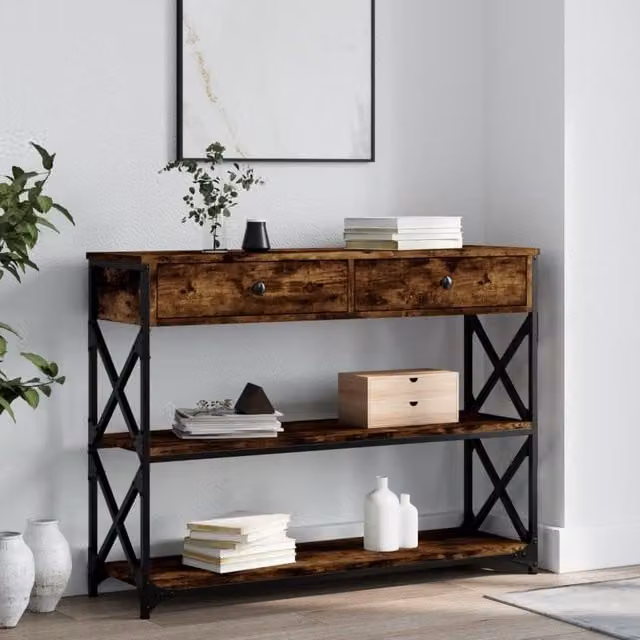 Berkfield Home Smoked Oak Console Table in Brown, W/D/H: 100 x 28 x 75 cm