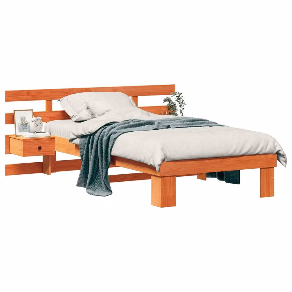 Berkfield Home Solid Pine Wood Bed Frame with Headboard in Wax Brown, W/D/H: 90 x 200 cm – 2