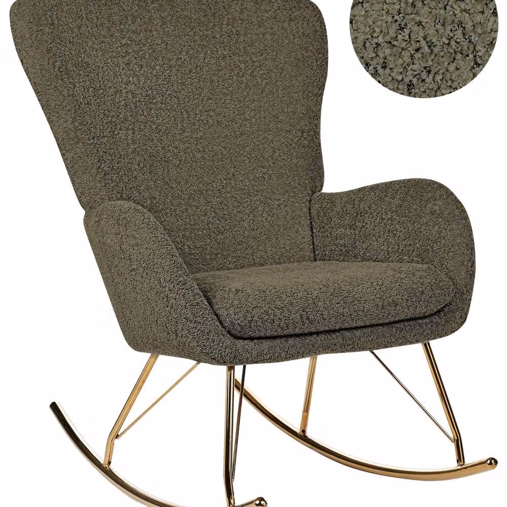 Wyld and Coco Green Bouclé Rocking Chair with Armrests and Metal Legs – 2