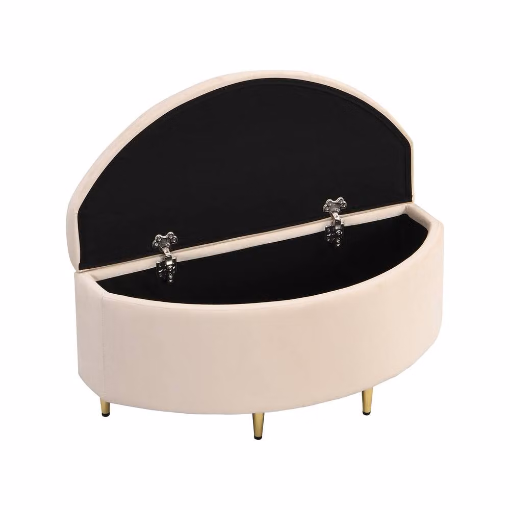 Rolipo Beige Velvet Upholstered Storage Bench with Metal Legs W/D/H: 90 x 40 x 42 cm – 4