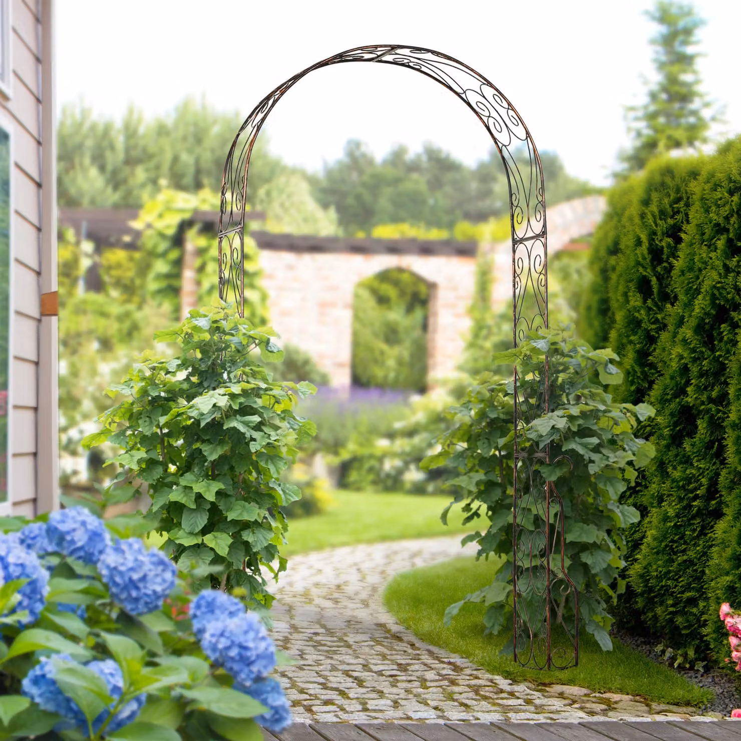 Outsunny Metal Decorative Garden Rose Arch Arbour Trellis for Climbing Plants Support, W/D/H: 120 x 30 x 226 cm – 2