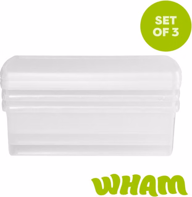 Wham Set of 3 Stackable 30L Rectangular Plastic Storage Boxes with Clip Lock Lids, Transparent