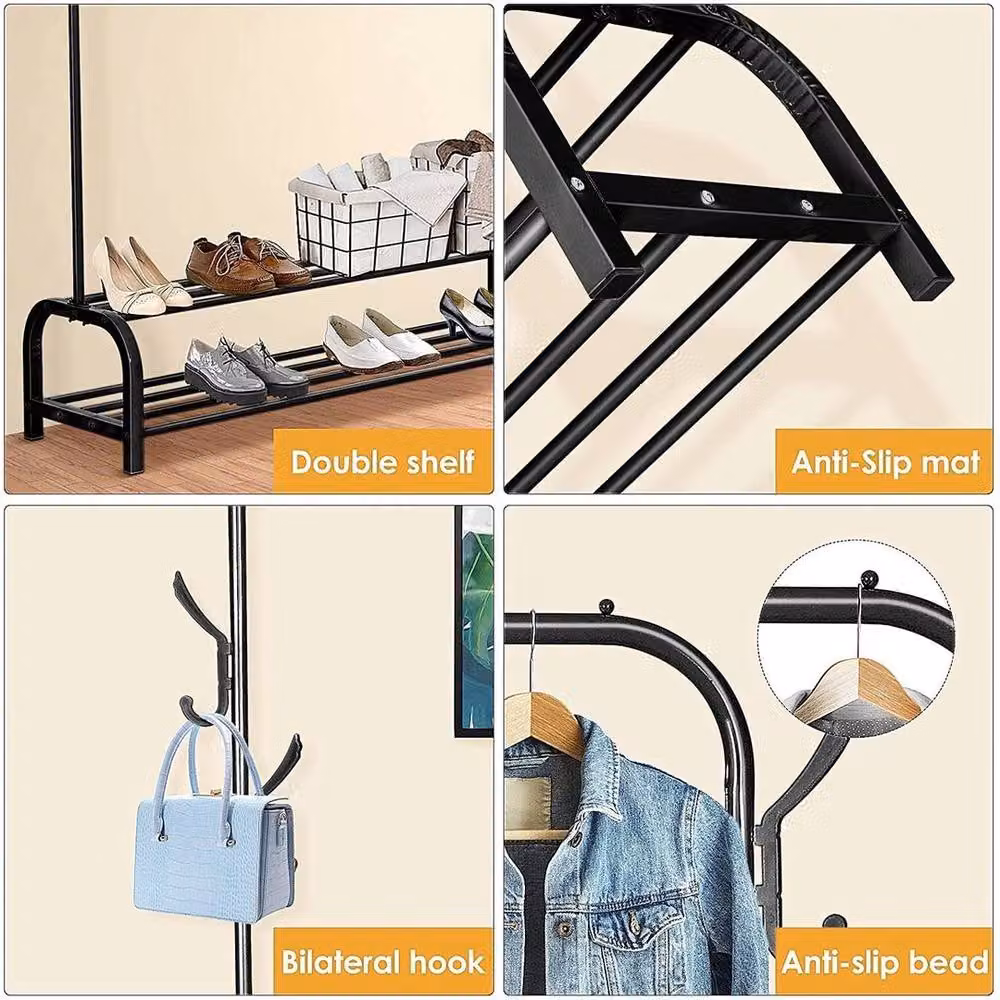EONLION Black Metal Clothes Rail and Shoe Rack with Matt Finish, W: 50 cm – 3
