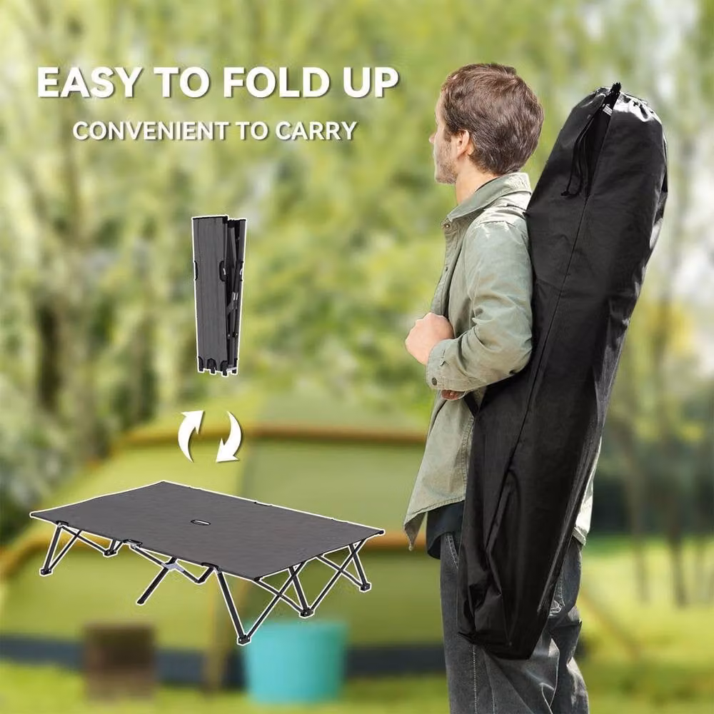 Kelvenix Charcoal Grey Double Camping Folding Sleeping Bed with Carry Bag, W/D/H: 200 x 100 x 40 cm – 5