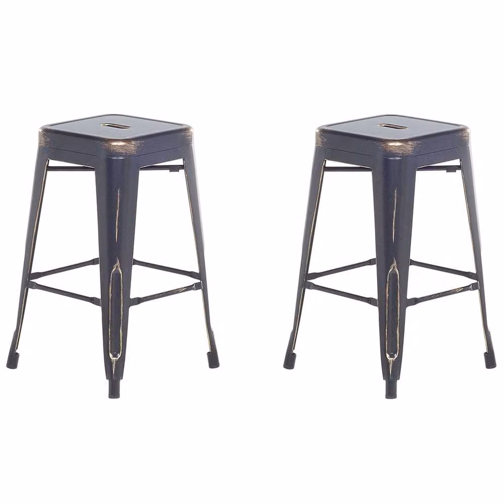 Wyld and Coco Set of 2 Black Matt Metal Industrial Stackable Bar Stools – 2
