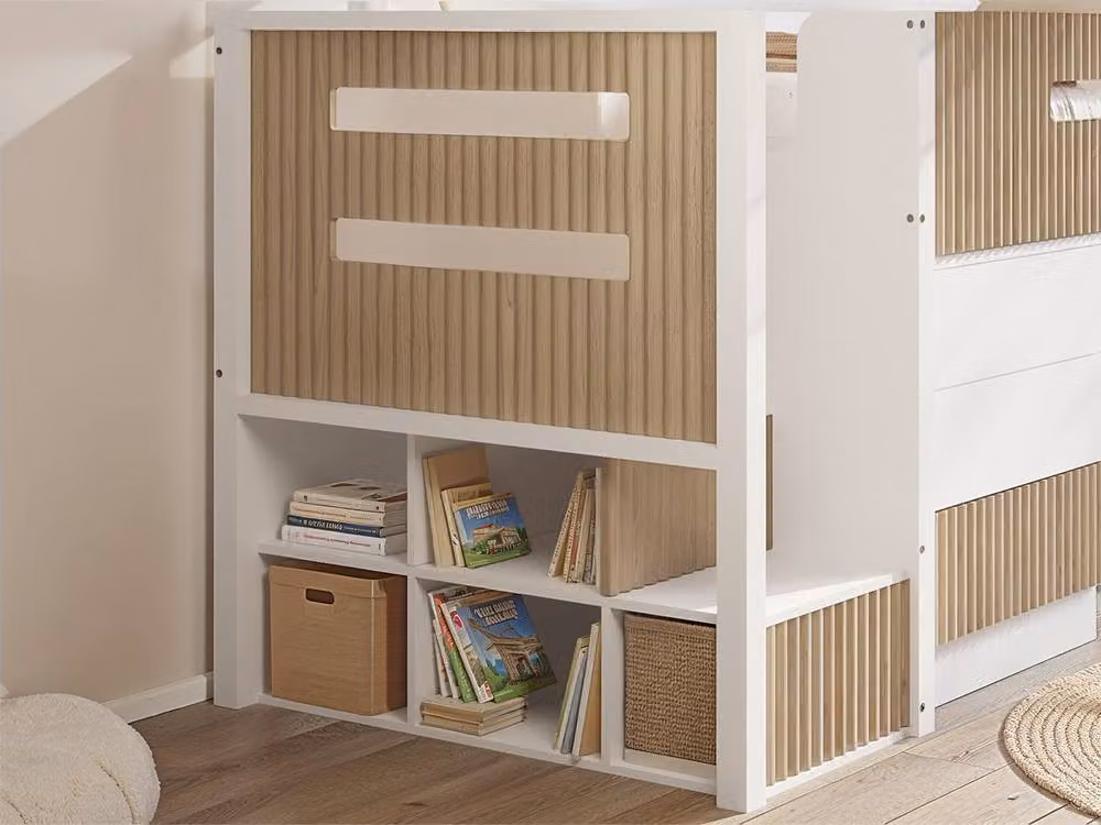 Flair Luca Ribbed Mid Sleeper with 3 Drawer Chest in Light Oak and White, Single Size, H: 113 cm, W: 90 cm, D: 190 cm – 2