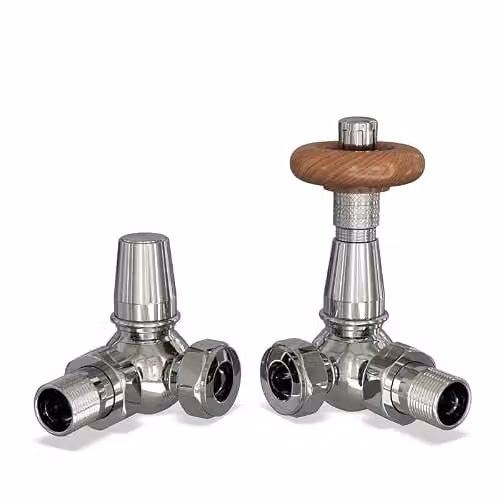 UK Radiators Traditional Polished Chrome Thermostatic Radiator Valve and Corner Lockshield Valve Set, 1/2" x 10mm