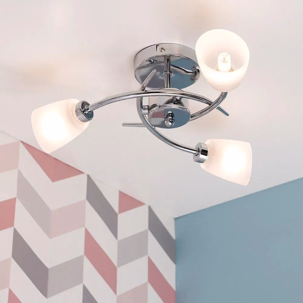 ValueLights Kavio Modern 3 Way Chrome Ceiling Bar Light with Glass Shades – 2