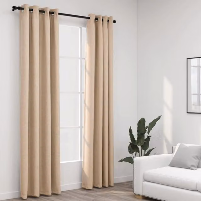 Berkfield Home Linen-Look Blackout Curtains with Eyelets, 2 Pack, Beige, W: 140 cm, H: 245 cm