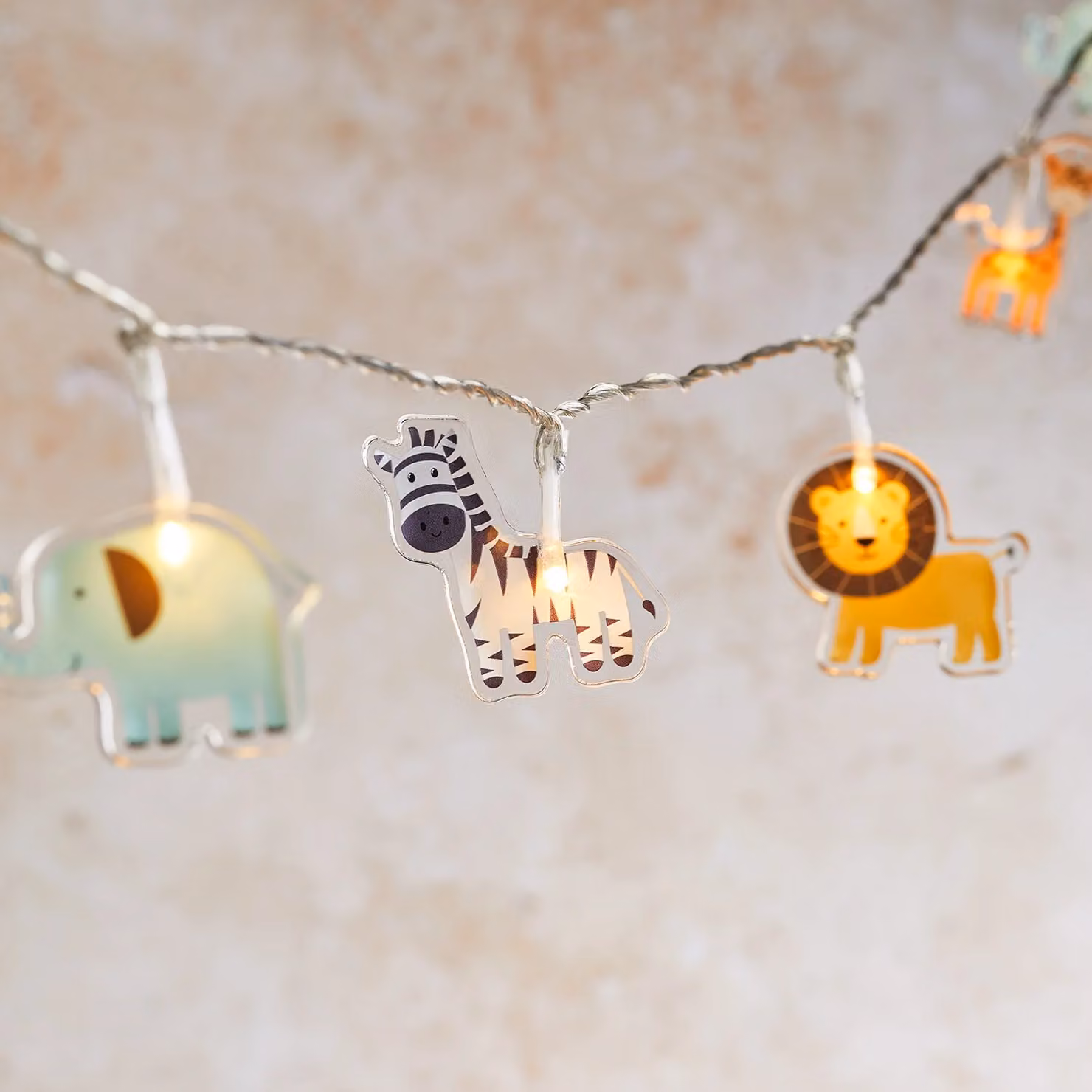 Lights4fun 12 Safari Children's LED Fairy Lights in Multicolour Warm White