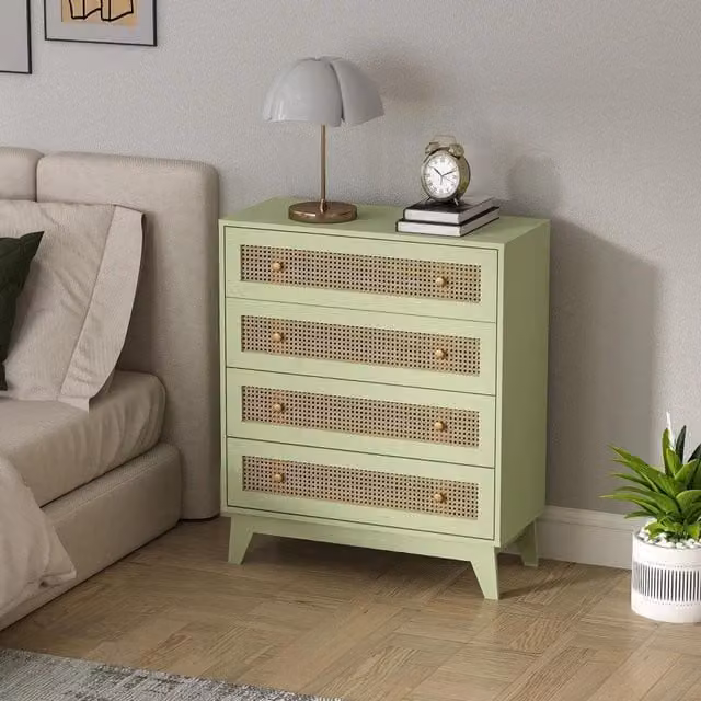 Chilli Furniture Lola Chest of Drawers in Green with Rattan Details