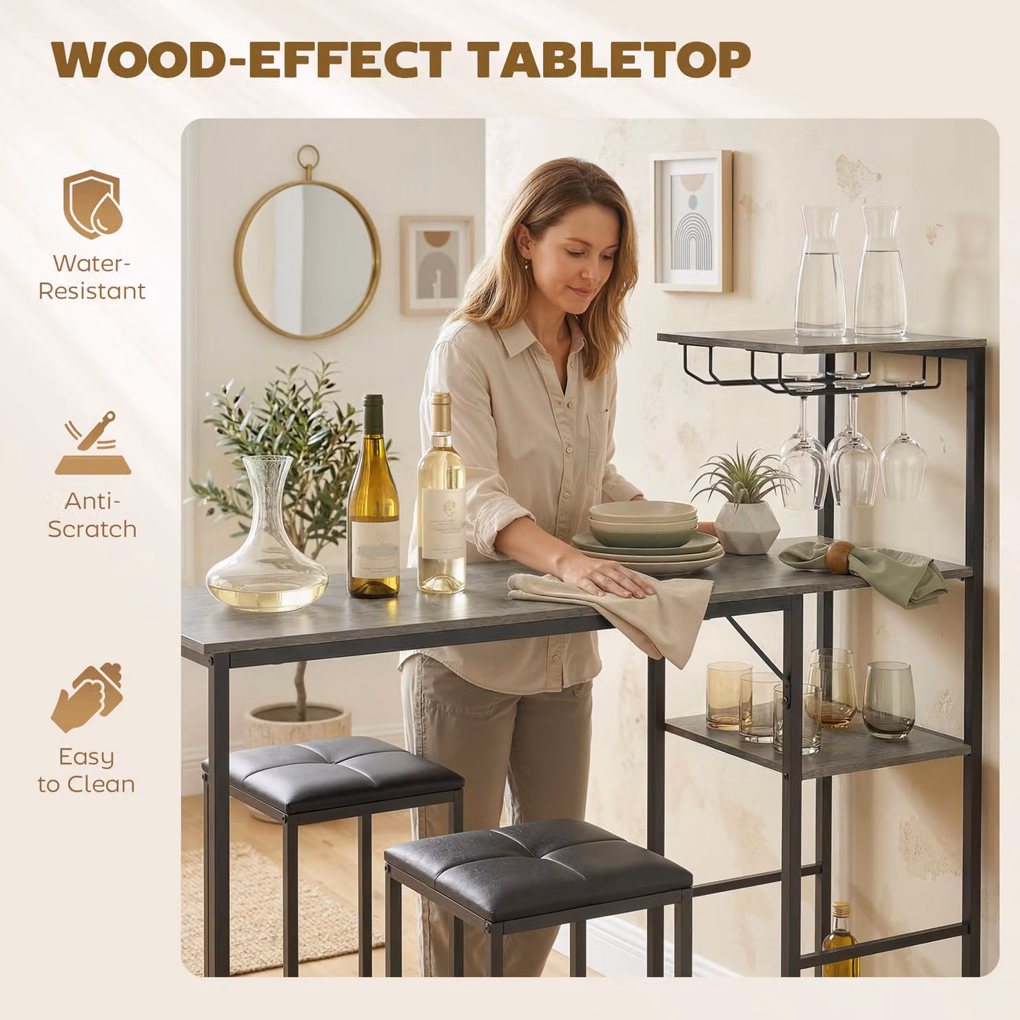 HOMCOM 3 Piece Breakfast Bar Table and Stools Set in Grey – 6