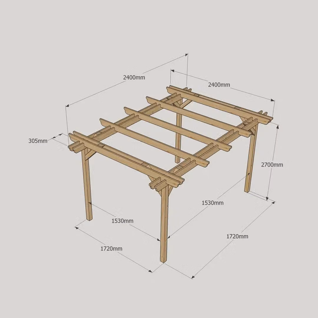 Rutland County Garden Furniture Ltd Lean-to Wall-Mounted Wooden Pergola in Brown and Green, W: 240 cm, D: 240 cm, H: 270 cm – 4