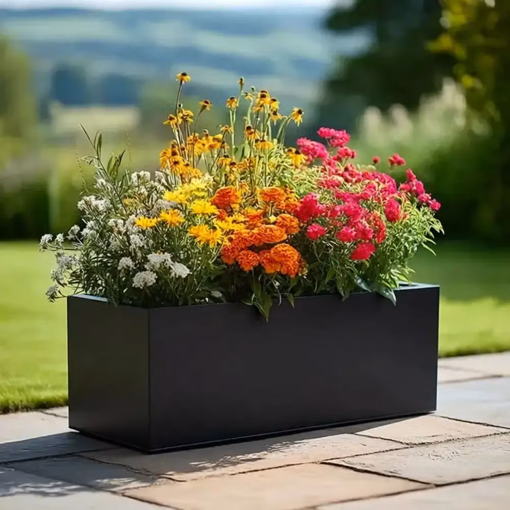 Access Garden Products Matte Black Galvanised Steel Trough Planter, W: 120 cm, D: 40 cm – 4