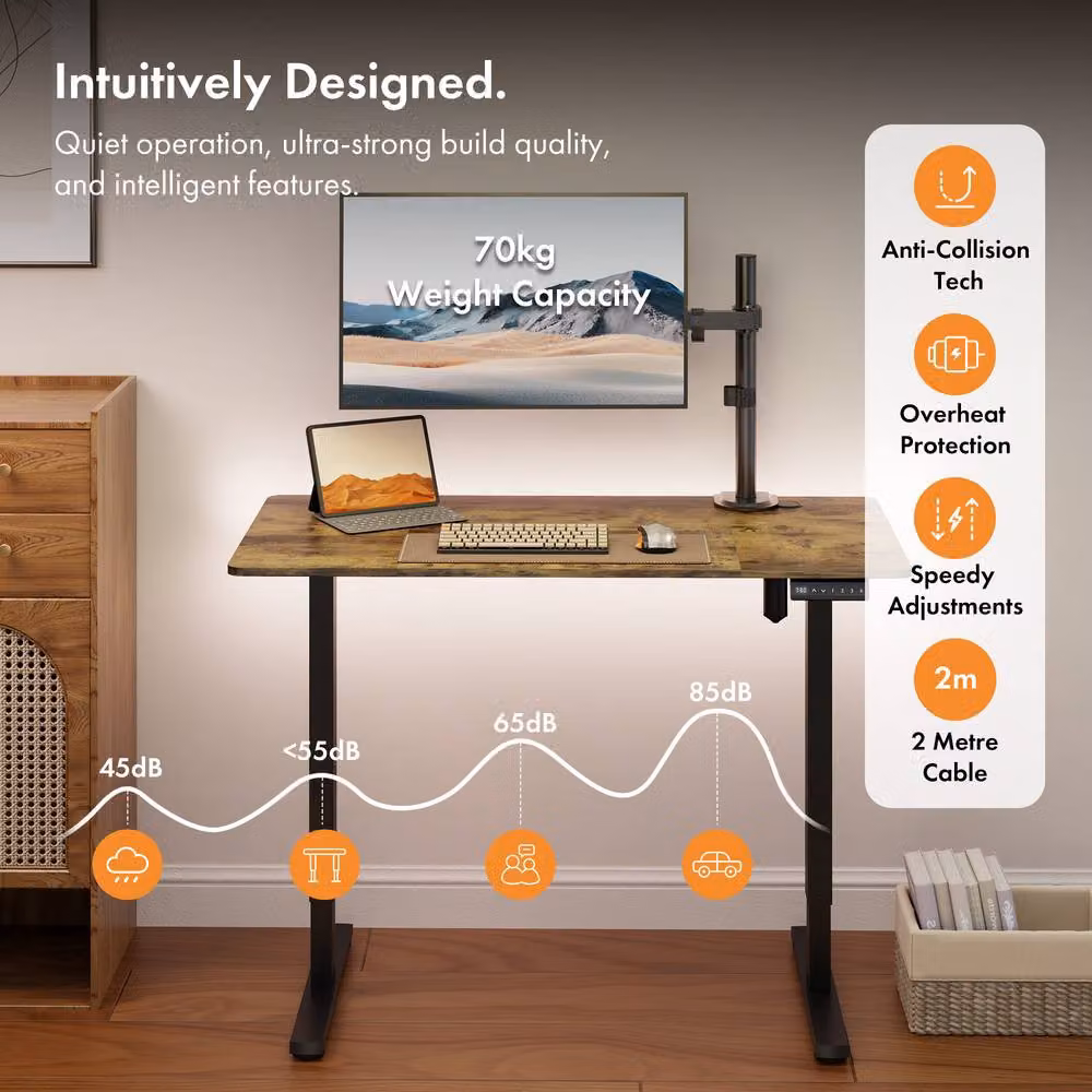 VonHaus Electric Height Adjustable Standing Desk with USB-C Charging in Brown, W/D/H: 140 x 60 x 72 cm – 4