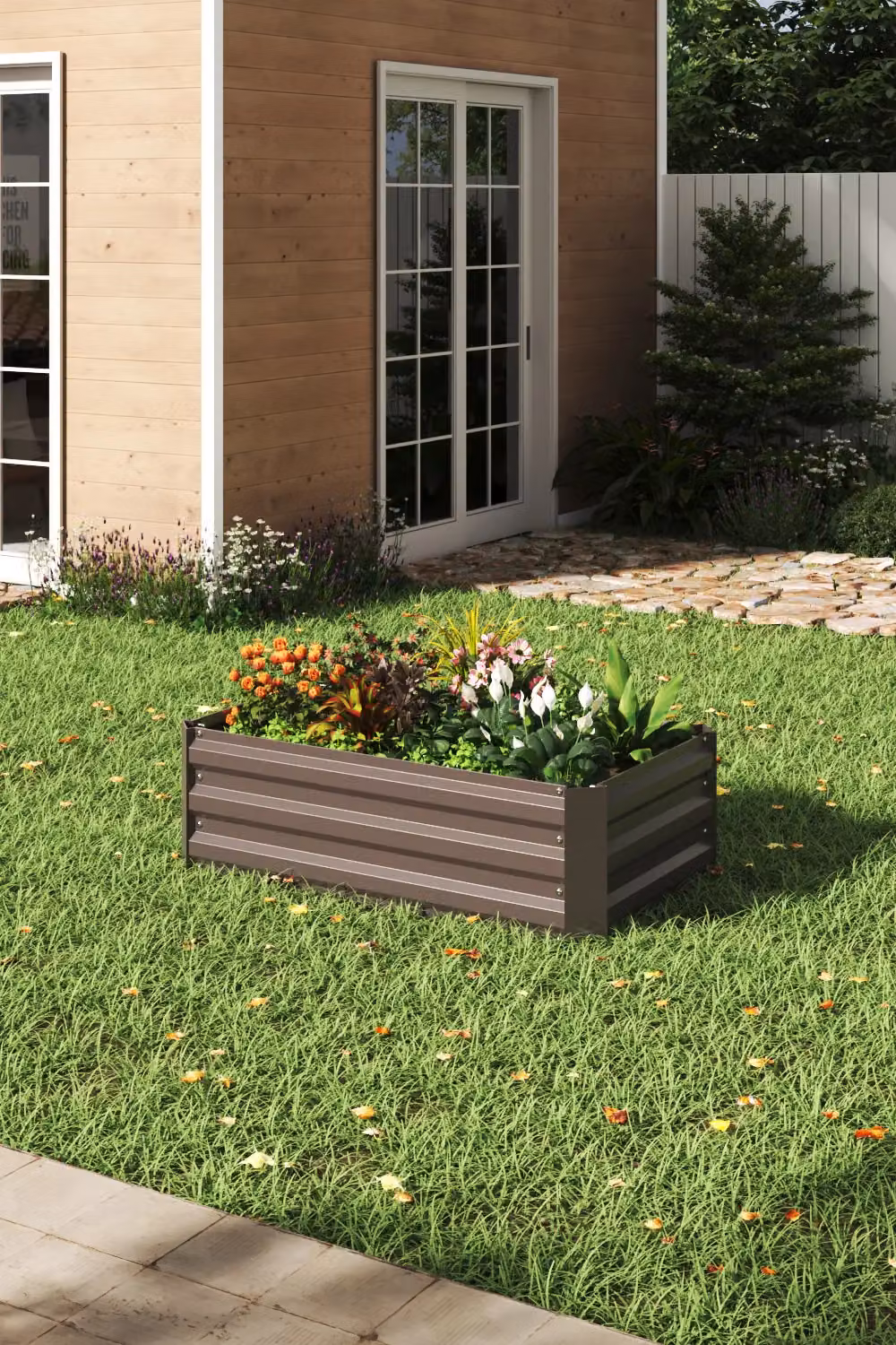 Living and Home Brown Galvanised Steel Raised Garden Bed Planter Box, W: 60 cm, D: 60 cm, H: 30 cm – 2