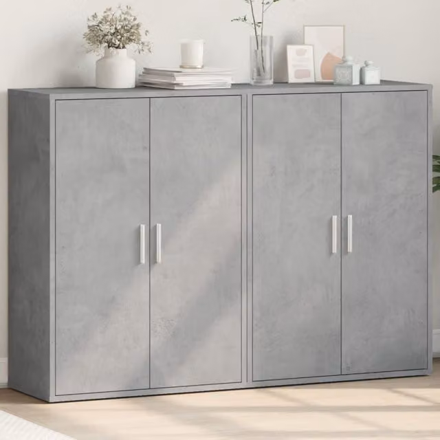 Berkfield Home Set of 2 Modern Sideboards in Concrete Grey, W/D/H: 60 x 31 x 84 cm