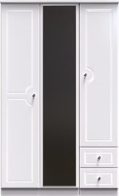 Ready Assembled 2 U Stratford Tall Triple Mirror and Drawer Wardrobe in White – 1