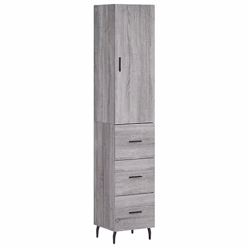vidaXL Modern Grey Highboard with Hinged Doors and Internal Shelves, W/D/H: 34.5 x 34 x 180 cm