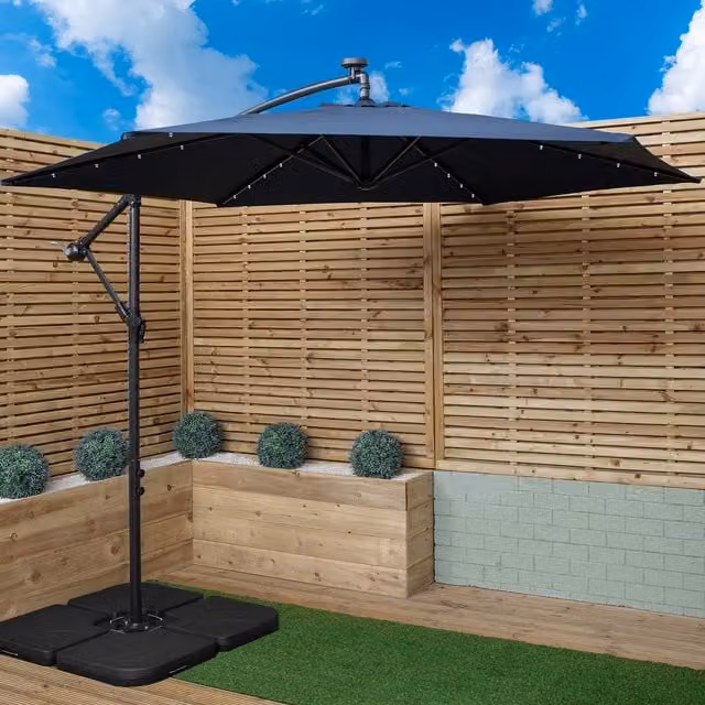 Samuel Alexander 3m Solar Powered LED Cantilever Garden Parasol in Blue