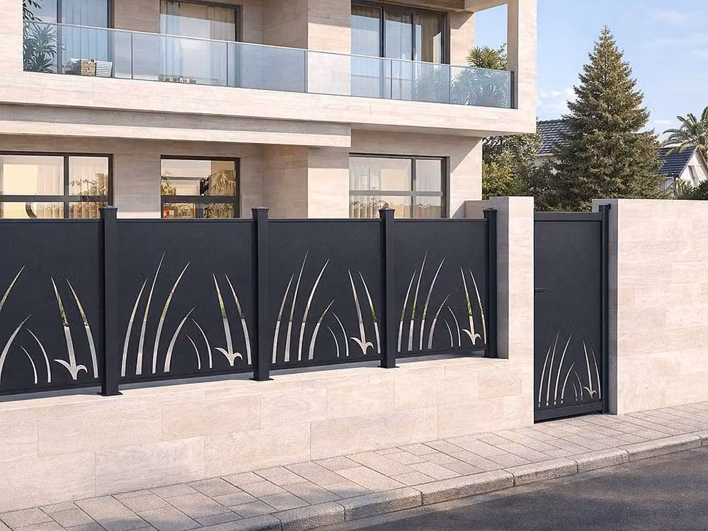 Vente-unique Aluminium Swing Gate with Laser-Cut Floral Pattern, Dark Grey, W103 x H181 cm – 3