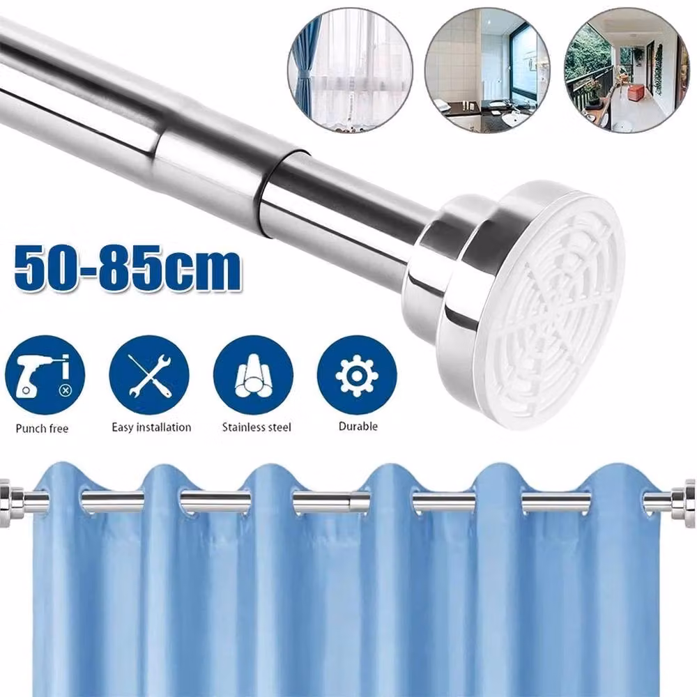 EONLION 2-Piece Silver Extendable Shower Curtain and Telescopic Closet Hanging Rail Set – 2