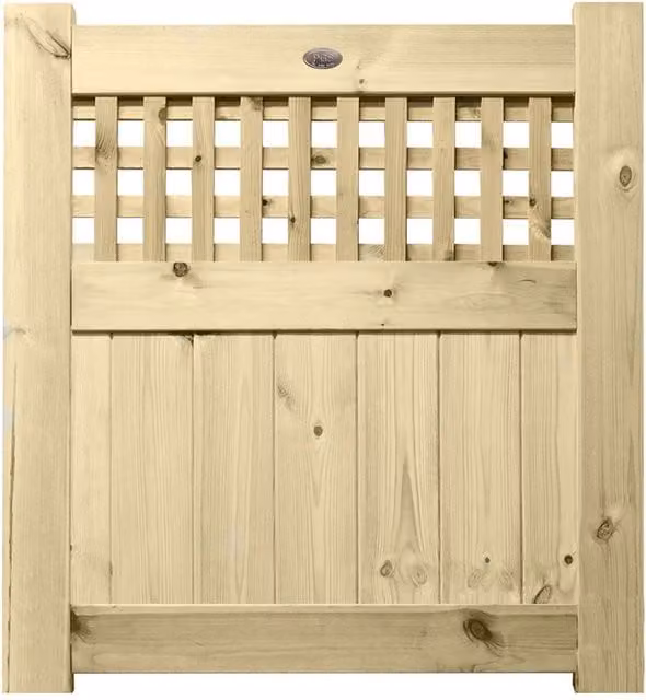 Premier Garden Supplies URBAN Interlocked Tongue Groove Pressure Treated Garden Gate with Square Trellis Top, Width: 90 cm
