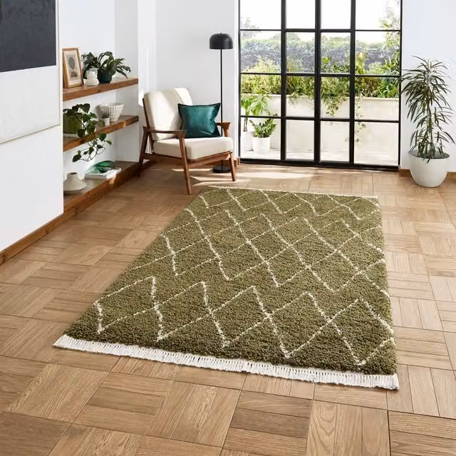 Terrys Boho 8280 Moroccan Shaggy Rectangular Rug in Green