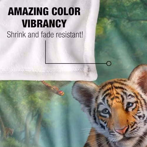 JQ Licensing Jlo Baby Tiger and Lilies Silky Touch Super Soft Throw Blanket, White and Multicolour, W: 152 cm, D: 127 cm – 3