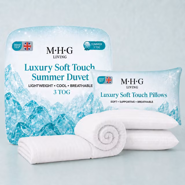 MHG Living Single Summer Duvet and Pillow Set, 3 Tog, White, 135 x 200 cm – 1