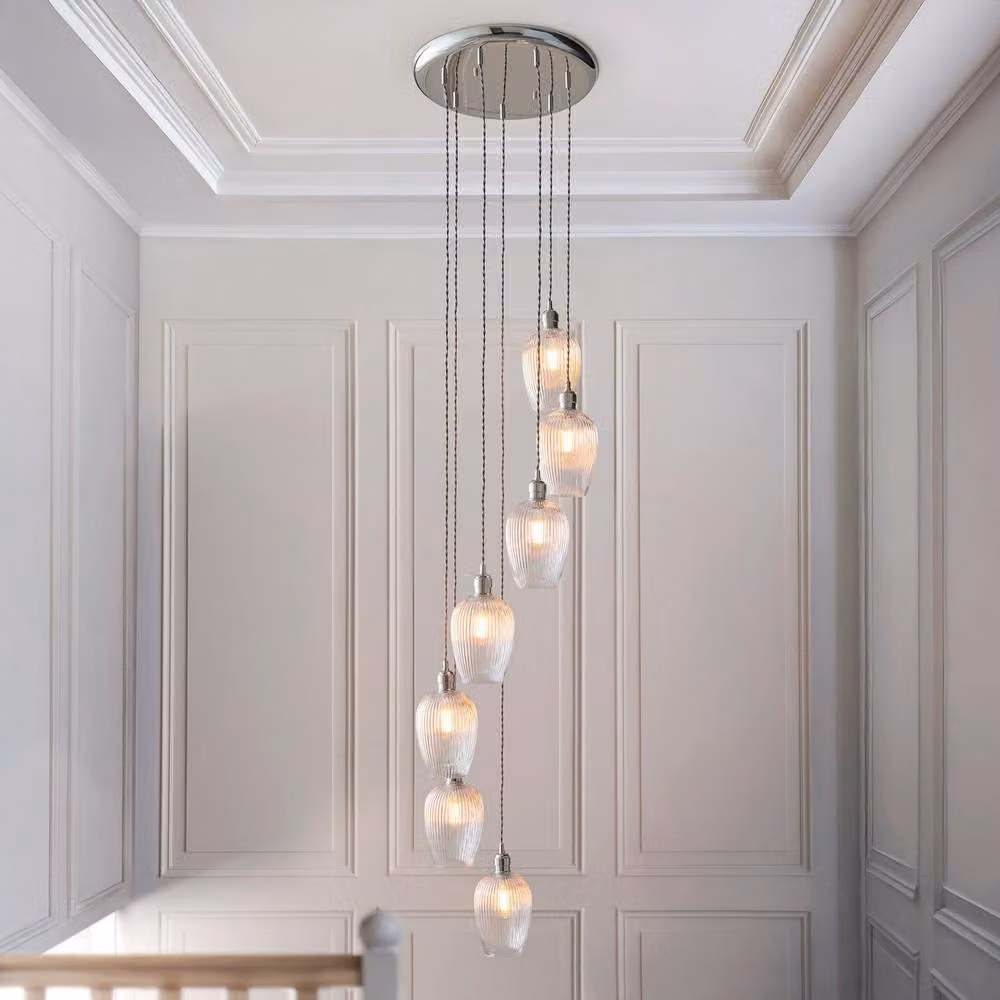 Netlighting Livorno Cluster Pendant Light with Grey Ribbed Glass and Metal, Dimmable and Height Adjustable – 2
