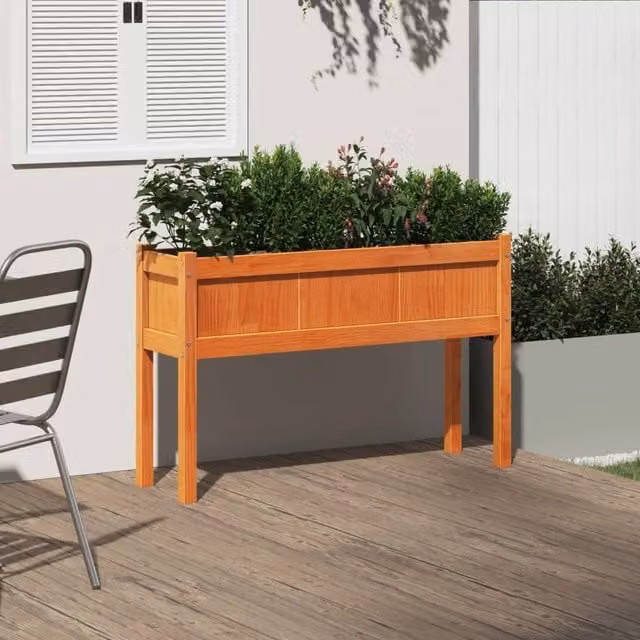 Berkfield Home Beautiful Garden Planter with Legs in Wax Brown, W/D/H: 110 x 31 x 70 cm