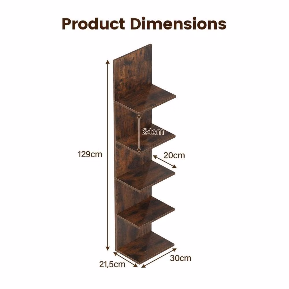 KORVIXA Brown Industrial Vertical Floating Wall Shelf Unit with Back Panel – 2