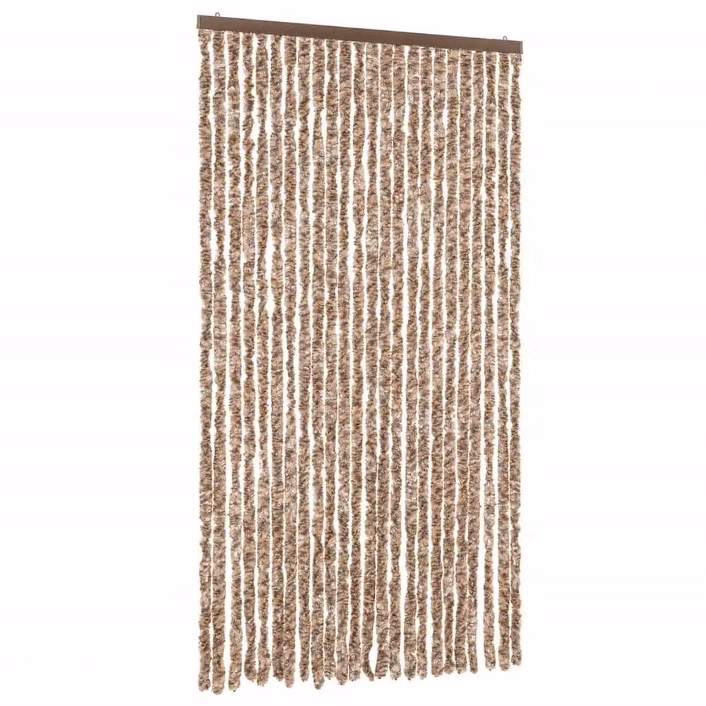 Berkfield Home Chenille Soft Fly Curtain in Beige and Dark Brown, W: 100 cm, H: 220 cm – 3