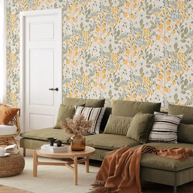 Erismann Jardin Poetry Floral Botanical Vinyl Wallpaper in Yellow