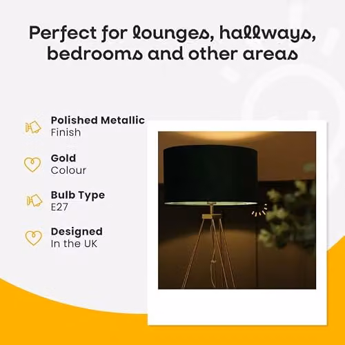 ValueLights Modern Gold Hairpin Design Tripod Floor Lamp with Forest Green Velvet Drum Shade – 3