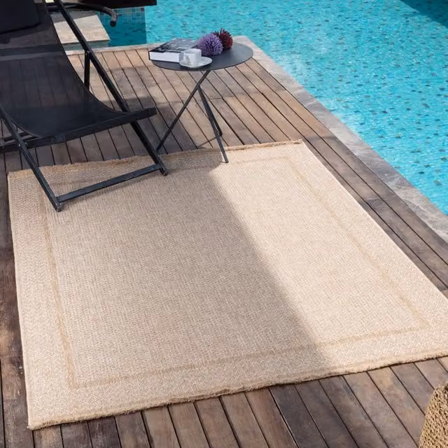 Livabliss Mirage-Cottage Beige Jute-Look In- & Outdoor Rug with Fringes W: 160 cm, D: 215 cm – 1