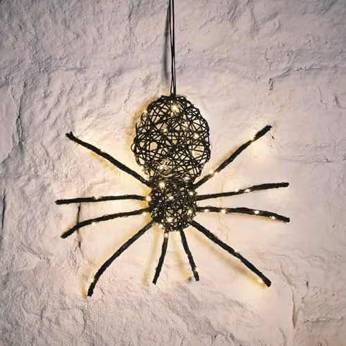 Lights4fun Black Rattan Spider Hanging Decoration with 50 Warm White LEDs and Timer for Indoor and Outdoor Use – 2