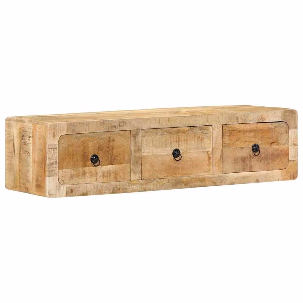 Berkfield Home Wall-mounted TV Cabinet in Brown Solid Rough Mango Wood, W/D/H: 100 x 32 x 25 cm – 2