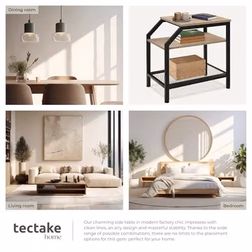 tectake Plymouth Bedside Table in Light Oak with Industrial Metal Frame, W/D/H: 36.5 x 58.5 x 59.5 cm – 6