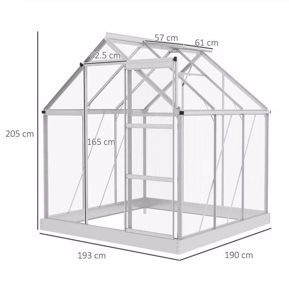 STILVORA Walk-In Greenhouse with Sliding Door, Window and Rain Gutter, Silver, W: 190 cm, D: 193 cm, H: 205 cm – 2