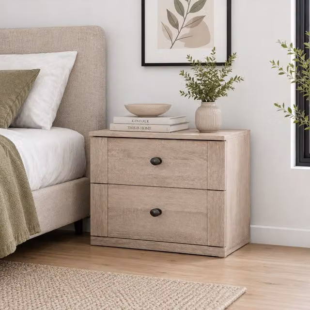 KDMD Chalet Oak 2 Drawer Bedside Cabinet in Brown and Beige