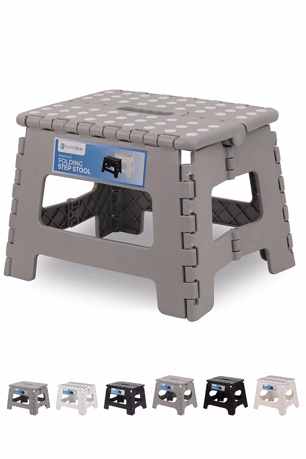 Neel Blue Collapsible Step Folding Stool in Light Grey, Height: 22.86 cm – 6