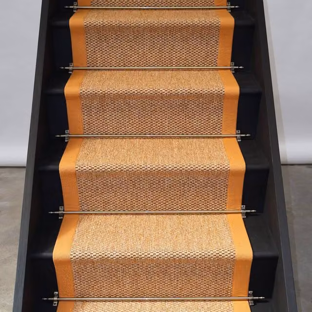 RainbowHome Marlowe Stair Runner in Brown with 100% Cotton Butterscotch Border