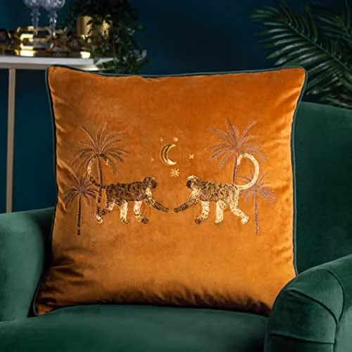 Wylder Tropics Dusk Monkey Orange Velvet Embroidered Square Cushion W/D/H: 50 x 50 x 50 cm – 3