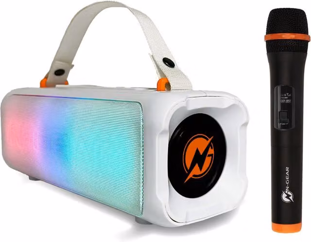 N-GEAR Blazooka 703W Bluetooth Speaker Karaoke Set with Microphone, White