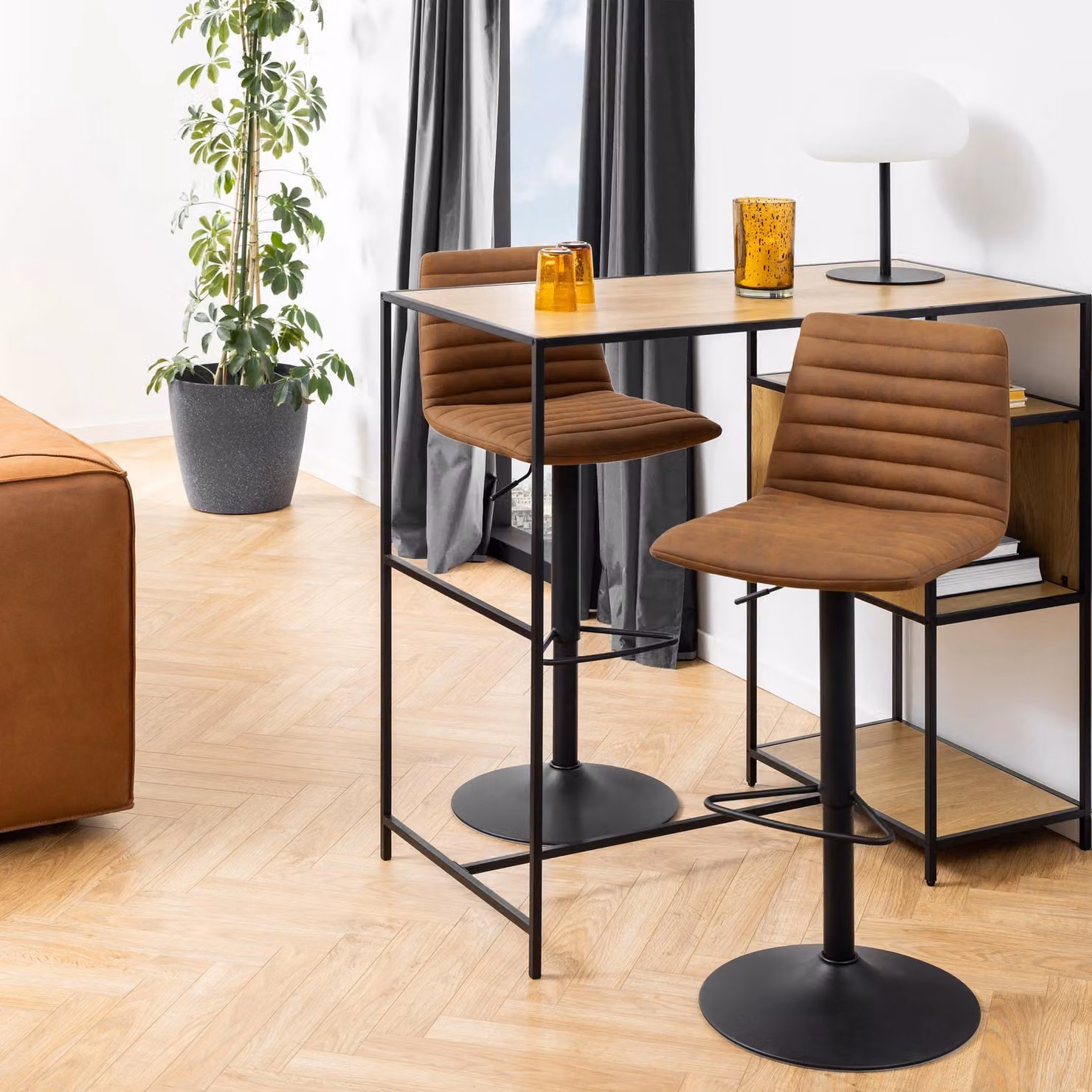 Furniture To Go Kimmy Bar Stool Set of 2 with Brown Fabric and Metal Frame – 2