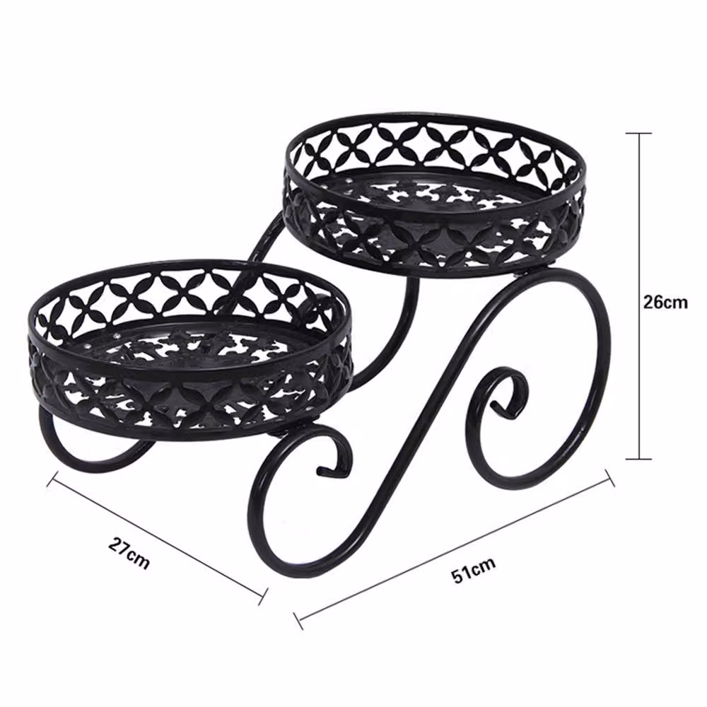 Living and Home 2-Tier Metal Plant Display Stand in Matt Black for Indoor and Outdoor Use – 4
