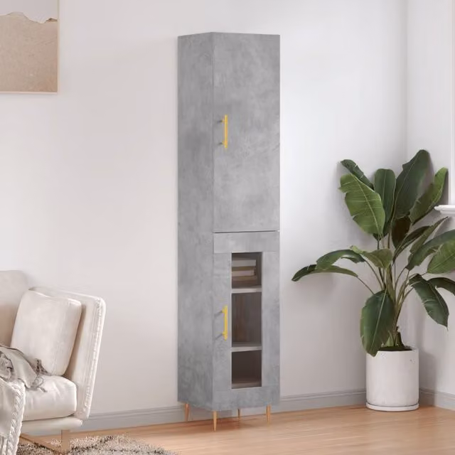 Berkfield Home Modern Highboard in Grey, W/D/H: 34.5 x 34.0 x 180.0 cm